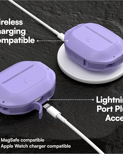 Keybudz for AirPods 4 Case with Lock - Fully Waterproof AirPods 4th Generation Case Cover - Keychain, Rugged Tough Protection, Hard Shell and Carabiner (Wild Lavender)