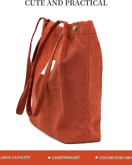 Corduroy Tote Bag Cute Tote Bags for Women Shoulder Bag with Inner Pocket for Work Beach Travel and Shopping Grocery
