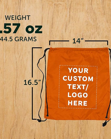 DISCOUNT PROMOS Custom Classic Polyester Drawstring Bagpack Set of 10/50/100, Personalized Bulk Pack - Great for Travelling, Gym and for Everyday Use - Orange