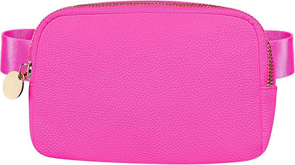 DANCOUR Leather Belt Bag for Women, Hot Pink Fanny Pack Crossbody, Stylish Waist Bag, Large Crossbody Belt Bag, Everywhere Bag for Travel & Daily Use, Trendy Leather Fanny Pack