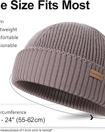 100% Merino Wool Fisherman Beanie for Men Women, Short Knit Cuff Trawler Winter Hat, Warm Soft Outdoor Gift