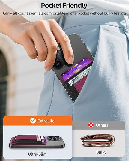 ExtreLife for Magsafe Wallet, Strongest Magnetic Wallet for iPhone 17/16/15/14/13/12 Series, For iPhone Magsafe Wallets, RFID Blocking, Vegan Leather, Fit 7 Cards, Cherry-new