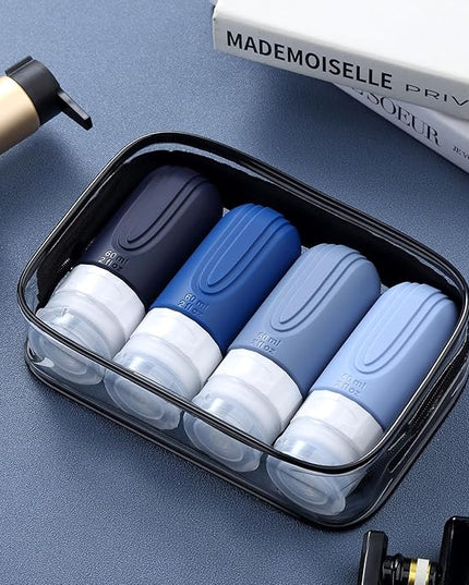 Travel Bottles for Toiletries, Tsa Approved 2oz Travel size Bottles, BPA Free Leak Proof Travels Toiletry Containers, Traveler Accessories with Toiletry Bag for Shampoo Liquid (4 Pack)