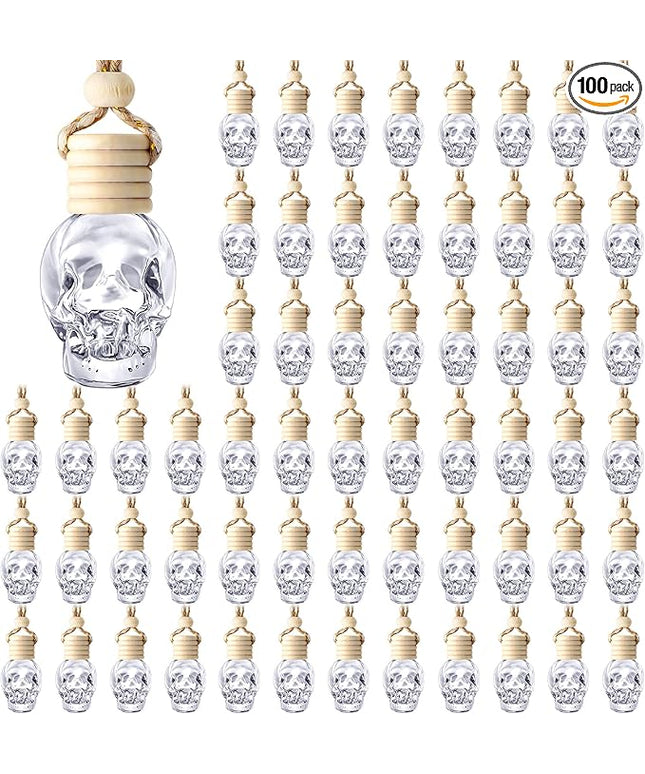 BBTO 100 Pcs Car Air Fresheners Diffuser with Wooden Cap - Empty Aromatherapy Diffuser Clear Fragrance Holder Pendant Hanging Perfume Fresheners for Car Decor (Clear Spooky)