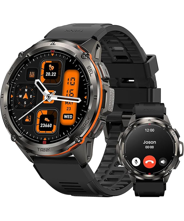 AMAZTIM GPS Smart Watch for Men, 6 Satellite Positioning, Compass, Stainless Steel Body, 50M Waterproof, 470mAh Extra-Large Battery, Answer/Make Call, 1.43" AMOLED Screen, Compatible for Android iOS