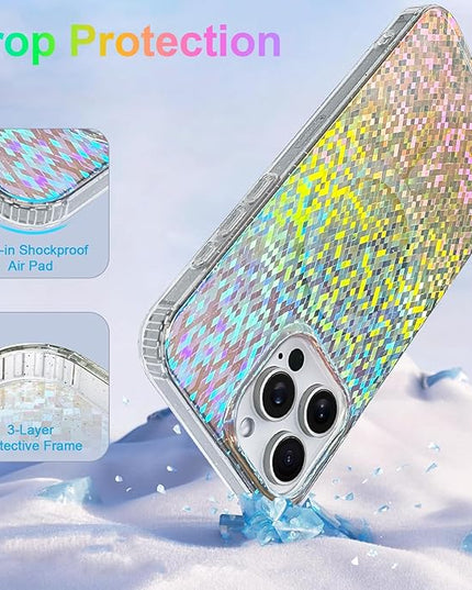 Glitter Case for iPhone 15 Case for Women Girls [ Compatible with Magsafe ] Clear Cute Girly Aesthetic Colorful Iridescent Rainbow Sparkly Sparkle Bling Magnetic Protective Phone Cover