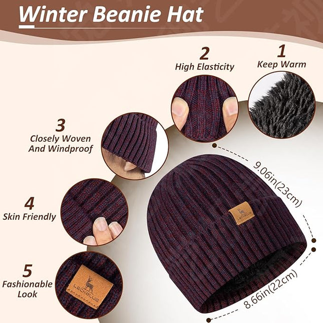 Men Women Winter Beanie Hats Scarf with Touchscreen Gloves Warm Knit Themal Gloves Long Scarf Set with Fleece Lined