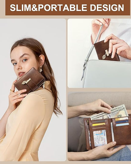 yiijay Small Wallet Women RFID Blocking Leather Bifold Wallet Credit Card Holder for Women Ladies Compact Wallet Mini Purse With Zipper Pocket