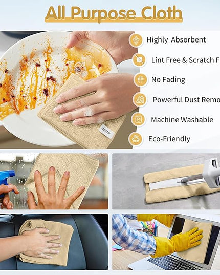 FIXSMITH Beige Microfiber Cleaning Cloth -Pack of 8, Highly Absorbent Cleaning Rags, 16"X12" All Purpose Cleaning Towels for Housekeeping, Kitchen, Car, Lint Free and Reusable Microfiber Towels