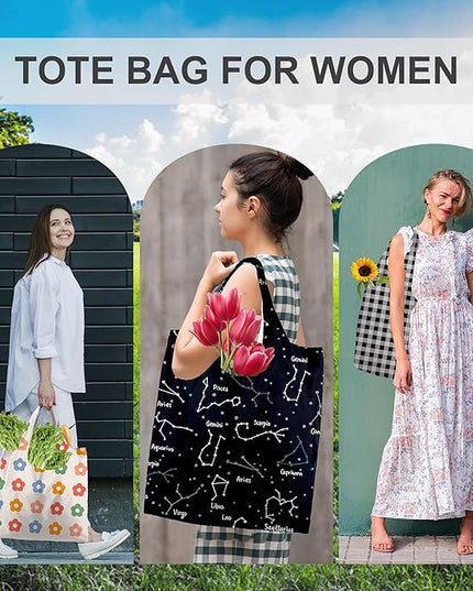 BeeGreen Reusable Grocery Bags Geometry Design - Pack of 6 Foldable Totes for Women with Pouch,X-Large 50lbs Capacity Machine Washable Polyester Sturdy Shopping Bags for Women Travel Shopping