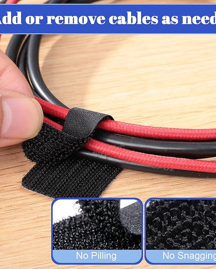 100 Pcs Hook and Loop Cable Ties, Self Adhesive Cable Management Desktop Cable Straps, Adjustable Cord Organizer for Desk Home Office Organization (Black)