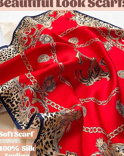 kcctoo 27.5" Mulberry Silk Feeling Head Scarf Women's Fashion Square Neck Satin Scarfs for Bag Hair Scarves Gift