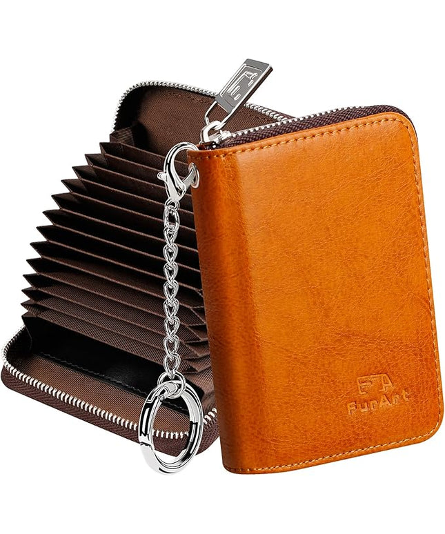 FurArt Zipper Wallet Women, RFID Blocking Credit Card Wallet, Business Card Holder, Compact Size KeyChain Wallet