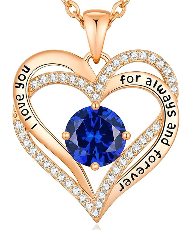 CDE Forever Love Heart Necklaces for Women, Wedding Anniversary, Birthday Mothers Day Christmas Day Gifts for Mom, Mother, Wife, friend, S925 Silver Jewelry with Birthstone Pendant