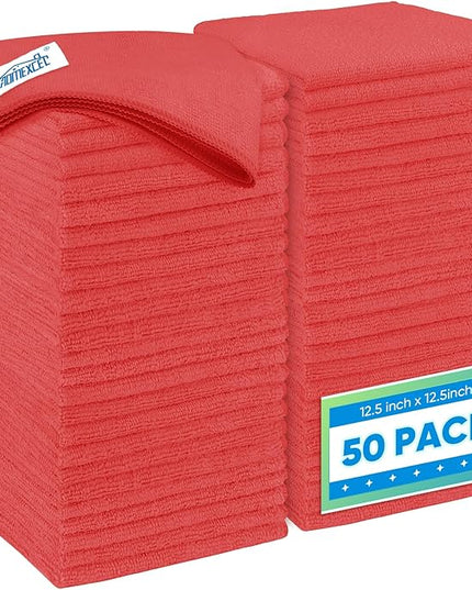 HOMEXCEL Red Microfiber Cleaning Cloth 50 Pack, 12.5 x 12.5 inch Microfiber Towels for Cars, Ultra Absorbent Car Washing Cloth, Lint Free Streak Free Cleaning Rags for Car, Kitchen, and Window