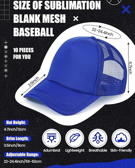 10 Pcs Sublimation Blank Trucker Hats Bulk Mesh Baseball Cap Polyester Mesh Trucker Hat for Men and Women
