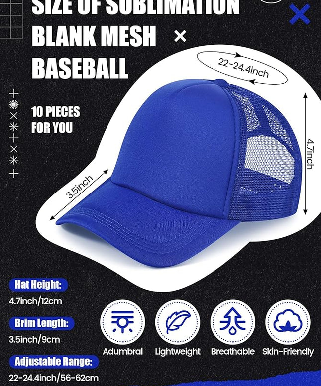 10 Pcs Sublimation Blank Trucker Hats Bulk Mesh Baseball Cap Polyester Mesh Trucker Hat for Men and Women