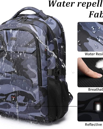 DUSLANG 17 Inch Travel Laptop Backpack Water Resistant Hiking Backpack for Men Laptop Bag with USB Charging Port,Camouflage green