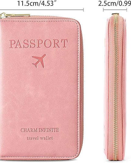 Leather RFID Blocking Passport Holder Travel Wallet, Passport Cover/Travel Wallet for Women/Men with