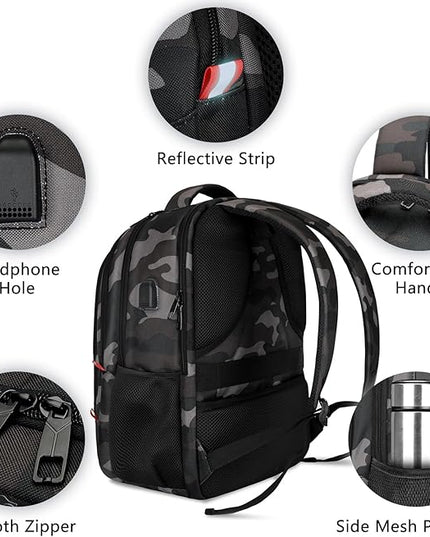 Backpack for Men Women, School Backpack with USB Charging Port, Anti Theft Carry On Flight Approved Business Work Travel 15.6 Inch Computer Laptop Backpack, BookBag for teen, Camo