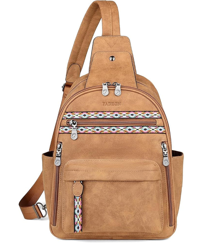 FADEON Large Sling Bag for Women, Leather Crossbody Purse Designer Anti Theft Sling Backpack, RFID Fanny Packs for Travel