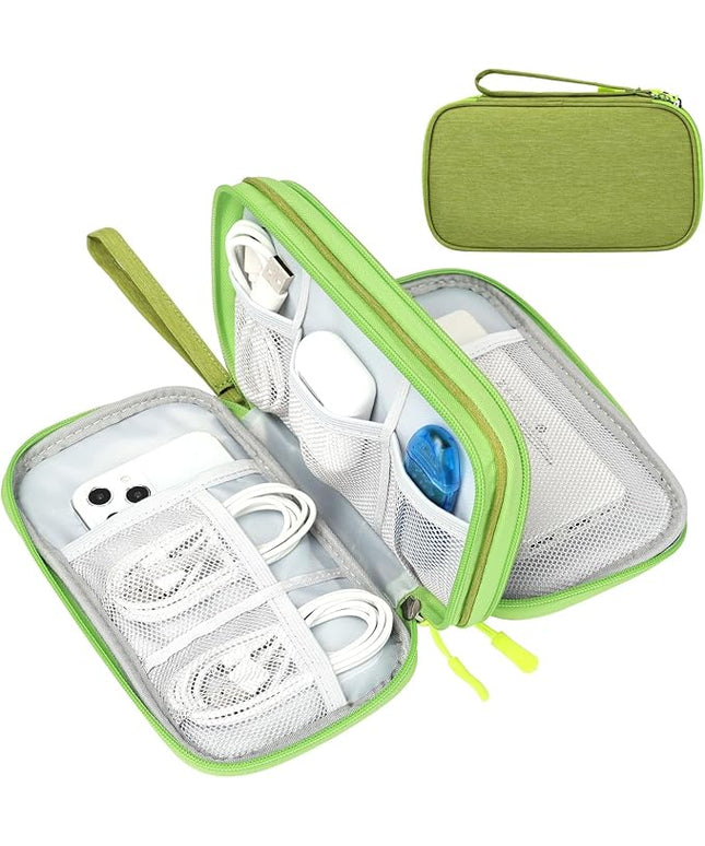 FYY Electronic Organizer, Travel Cable Organizer Bag Pouch Electronic Accessories Carry Case Portable Waterproof Double Layers Storage Bag for Cable, Cord, Charger, Phone, Earphone, Medium Size Green