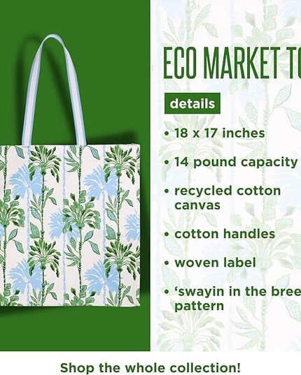 Lilly Pulitzer 18" x 17" Eco Tote, Market Shopper Bag, Oversize Reusable Grocery Tote with Comfortable Shoulder Strap