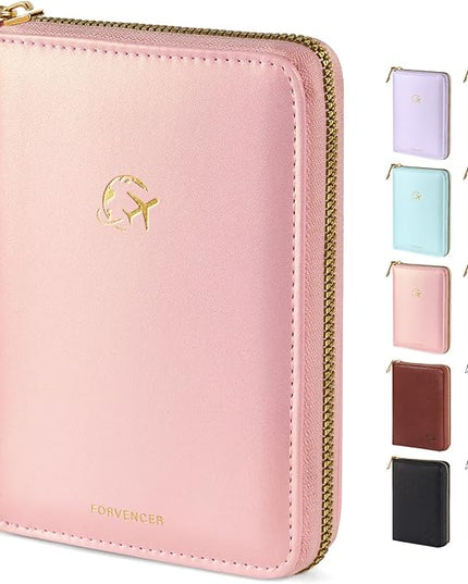 Forvencer Passport Holder Cover with Safe Zipper Closure, Premium Passport Wallet for Travel, Cute RFID Blocking Card Case, Waterproof Travel Accessories for Women, Rose Gold