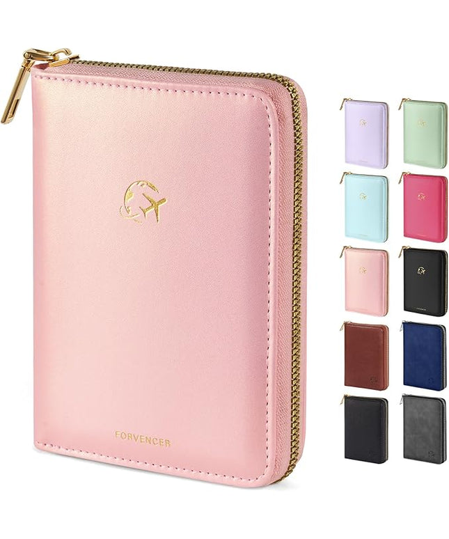Forvencer Passport Holder Cover with Safe Zipper Closure, Premium Passport Wallet for Travel, Cute RFID Blocking Card Case, Waterproof Travel Accessories for Women, Rose Gold