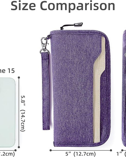 ZOPPEN Passport Holder Family RFID Passport Wallet, Passport Holder Women/Men, Travel Wallet Documents Organizer Zipper Case with Removable Wristlet Strap, Travel Essentials for Flying