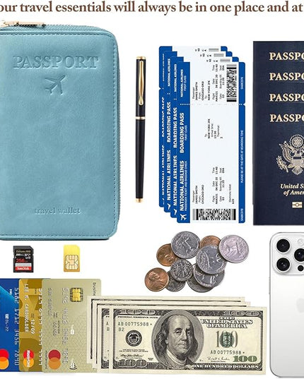 Passport Holder for Travel Women and Men RFID Passport Holder with Card Slots Holder Passport Case Passport cover Passport Wallet Travel Essentials and Accessories (Zipper, Blue Zipper)