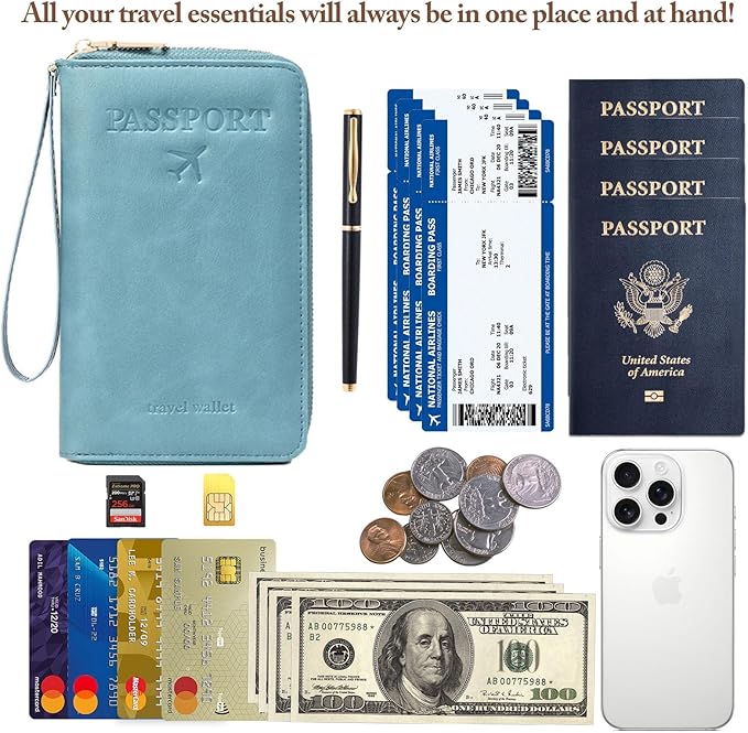 Passport Holder for Travel Women and Men RFID Passport Holder with Card Slots Holder Passport Case Passport cover Passport Wallet Travel Essentials and Accessories (Zipper, Blue Zipper)