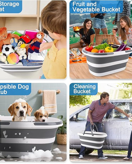 Extra Large Collapsible Bucket 35L Mop Bucket With Handles & Wheels, Plastic Wash Basin Pet Bath Tub for Puppy Dogs Cats, Folding Laundry Basket Clothes Storage Organizer RV Outdoor Camping Essentials