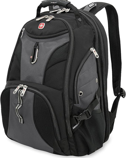 SwissGear 1900 ScanSmart 17” Laptop Backpack Grey/Black – Reflective Tech Backpack with ScanSmart Compartment – Multiple Organizer Pockets & RFID Scan Blocking Technology