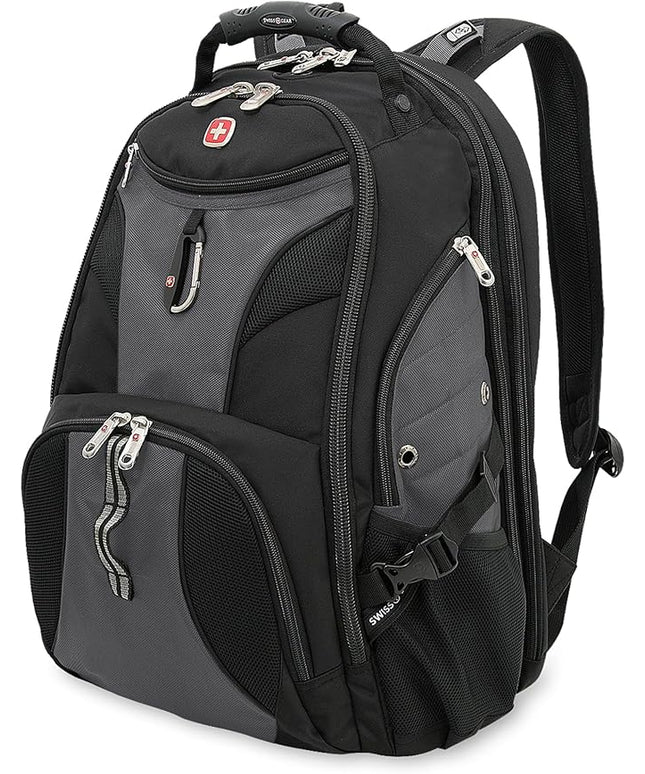 SwissGear 1900 ScanSmart 17” Laptop Backpack Grey/Black – Reflective Tech Backpack with ScanSmart Compartment – Multiple Organizer Pockets & RFID Scan Blocking Technology