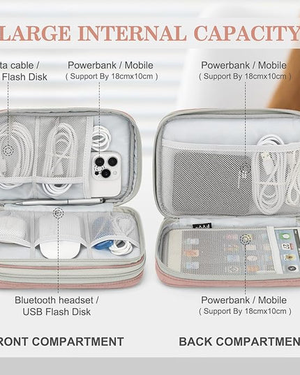 FYY Electronic Organizer, Large Travel Cable Organizer Bag Pouch Electronic Accessories Carry Case Portable Waterproof Double Layers All-in-One Storage Bag for Cable, Cord, Charger, Pattern Pink