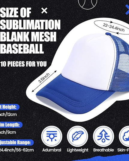 10 Pcs Sublimation Blank Trucker Hats Bulk Mesh Baseball Cap Polyester Mesh Trucker Hat for Men and Women
