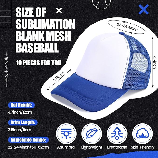 10 Pcs Sublimation Blank Trucker Hats Bulk Mesh Baseball Cap Polyester Mesh Trucker Hat for Men and Women