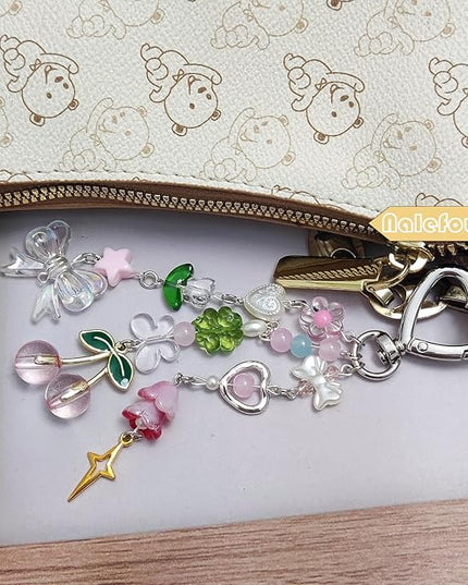 Keychain Bag Accessories Cute Cherry Strawberry Flower Keychains Accessories Decor for Keys Bags Purses Gift
