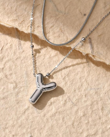 LUCA SMITH Initial Necklaces for Women, Dainty Balloon Bubble Letter, Name Letter Alphabet Pendant Layered Choker Chain Jewelry Gift