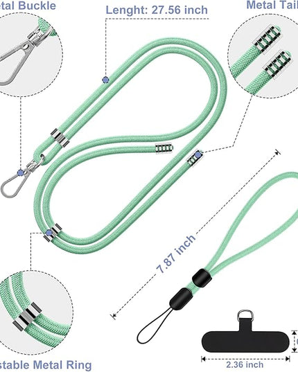 takyu Phone Lanyard, 2 Pack Adjustable Cell Phone Lanyard Crossbody Neck Strap & 2 Pack Phone Wrist Strap with Tether Tabs Compatible for iPhone Android Smartphones-Black Green