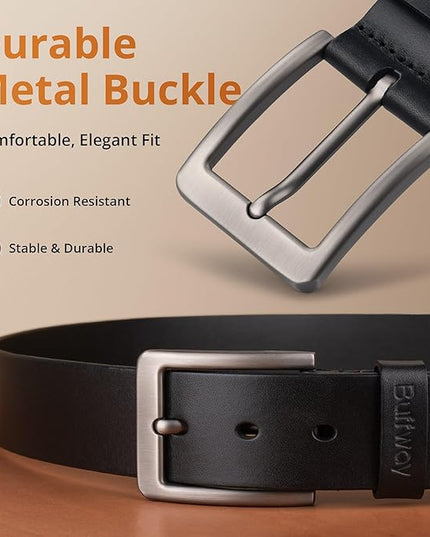 Buffway Men’s Full Grain Leather Belt – Solid One-Piece Leather, 1.5” Wide for Jeans & Business Casual, Gift Box Included