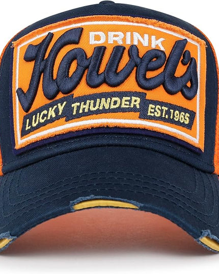 ililily Premium Howels Embroidery Vintage Baseball Cap Distressed Trucker Hat
