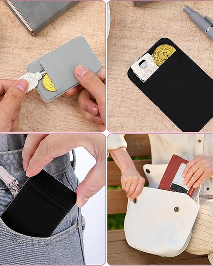 4 Pcs Phone Wallet Stick on, Wallet Sticker for Back of Phone Black Phones Wallets, Flat Thin Wallets Key Holder Credit Card Holder Suitable for Most Smart Phones