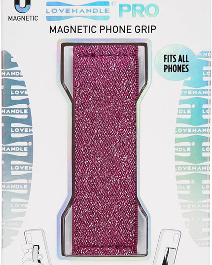 LOVEHANDLE PRO Premium Phone Grip - Elastic Phone Strap - Magnetic Phone Mount and Kickstand for Smartphone and Tablet - Cranberry Glitter