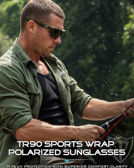 ATTCL Polarized Sunglasses Men for Fishing: UV Protection Lightweight TR90 Sports Wrap Sun Glasses Driving Golf Running