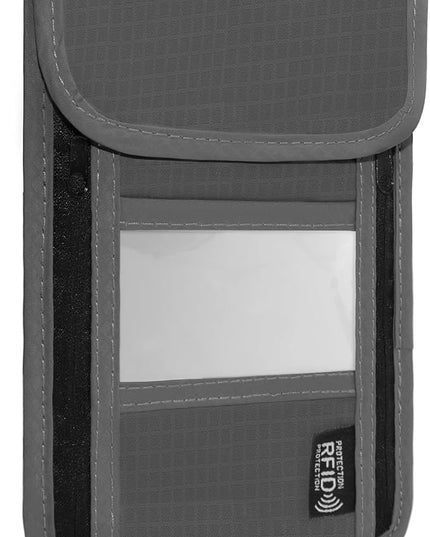 Travel Neck Wallet with RFID Blocking – Passport Holder Organizer Neck Pouch – Portable Easy to Conceal Travel Pouch (PVC Gray)