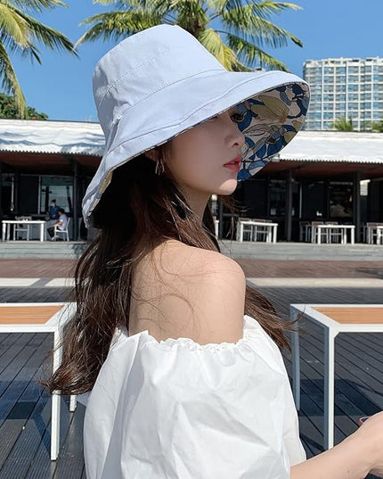 HUAMULAN Women Summer Sun Hat Wide Brim Wired Edge Floral Beach Bucket Hats Reversible Foldable Travel UV Protection Lady Hat