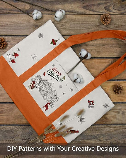 TOPDesign 1-Pack Canvas Tote Bag with an External Pocket, Reusable Grocery Shopping Bag, Top Zipper Closure, Daily Essentials (Orange/Natural)