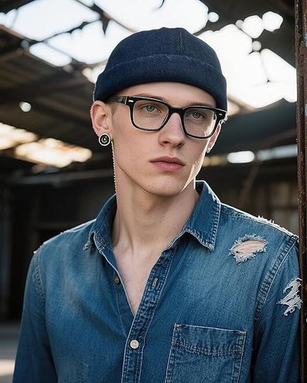 Croogo Denim Docker Hat Fashion Brimless Beanie Hat Retro Worker Skull Cap Rolled Cuff Sailor Cap Hip Hop Dancing Watch Cap